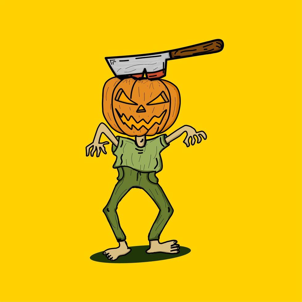 Kürbiskopf-Zombie-Charakter, lustig und gruselig. ideal für Halloween-Events und mehr. vektor