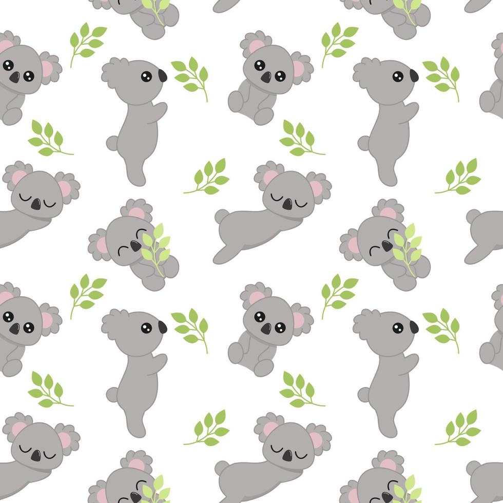 nahtloses Muster mit süßen Koalas. Hintergrund mit einem Koala zum Nähen von Kinderkleidung, Bedrucken von Stoff und Bezug. vektor