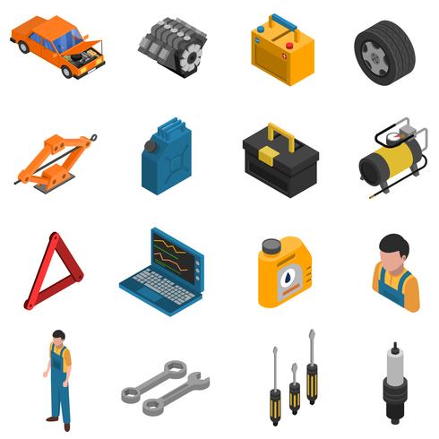 Autoservice isometrische isoliert Icon Set vektor