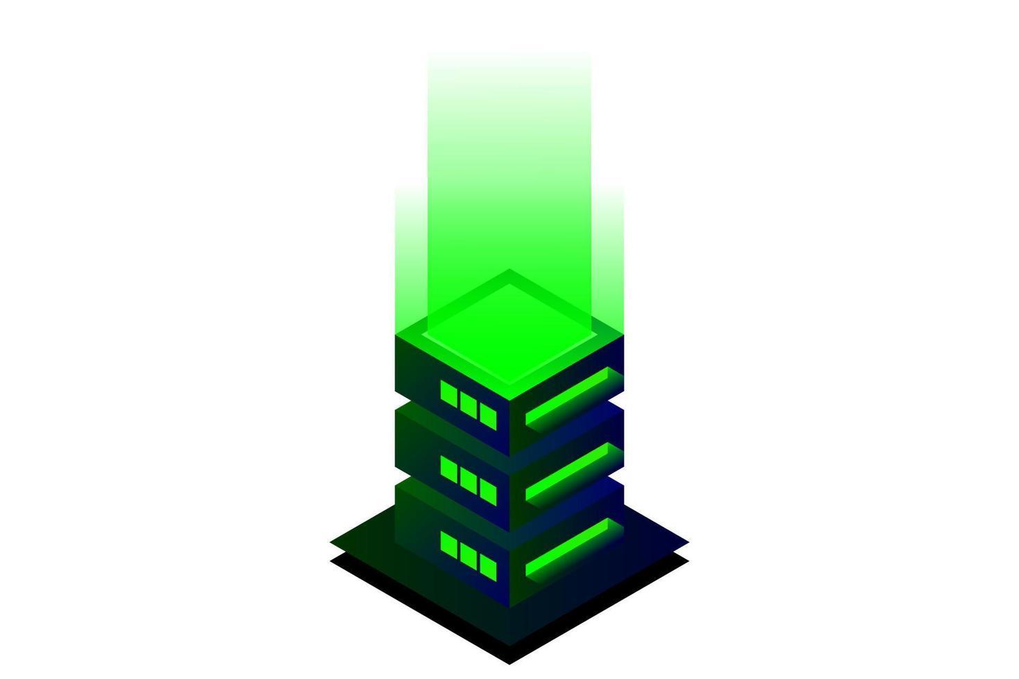 isometrische Vektorillustration des Rechenzentrums. abstrakter 3D-Hosting-Server oder Rechenzentrumsraumhintergrund. Website-Header-Layout der Netzwerk- oder Mainframe-Infrastruktur vektor