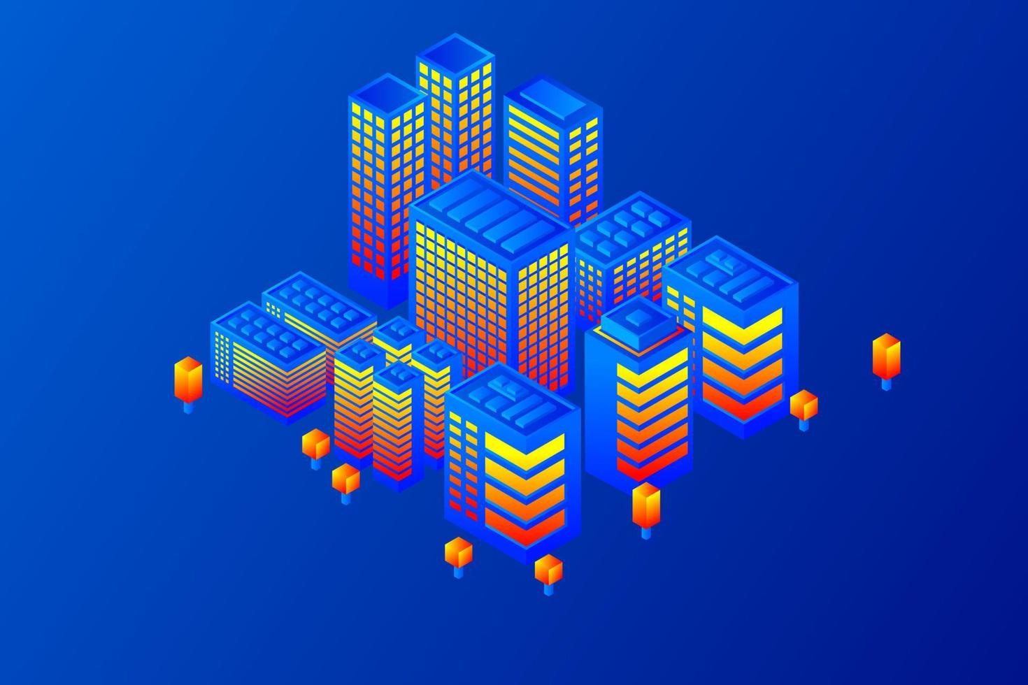 isometrisk framtida stad. fastighets- och byggbranschens koncept vektor