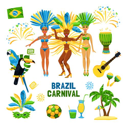 Brasilien Karneval isoliert Icon Set vektor