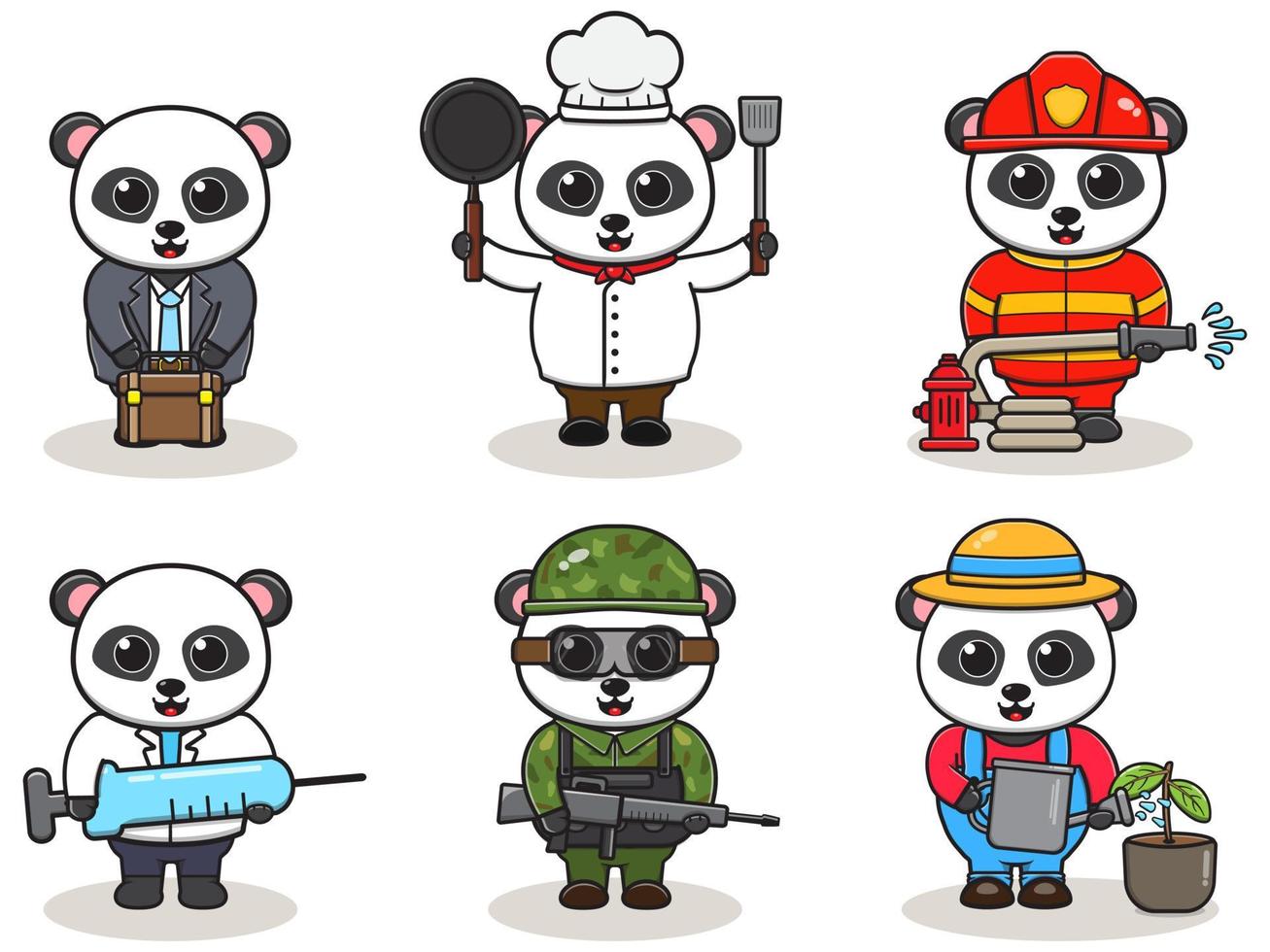 Vektorillustration mit süßem Panda verschiedener Berufe vektor