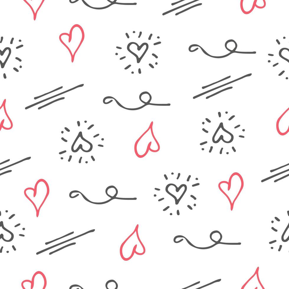 Doodle Herzen und unterstreicht nahtloses Muster. schwarze und rote Elemente auf weißem Hintergrund. Vektor-Illustration vektor