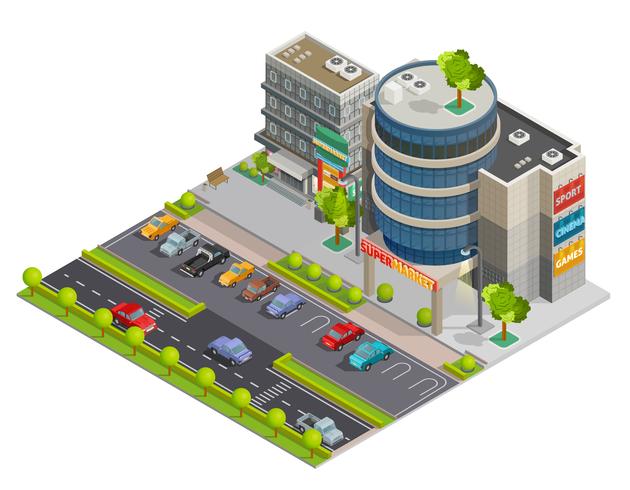 Shopping Center Street View Isometric Composition vektor