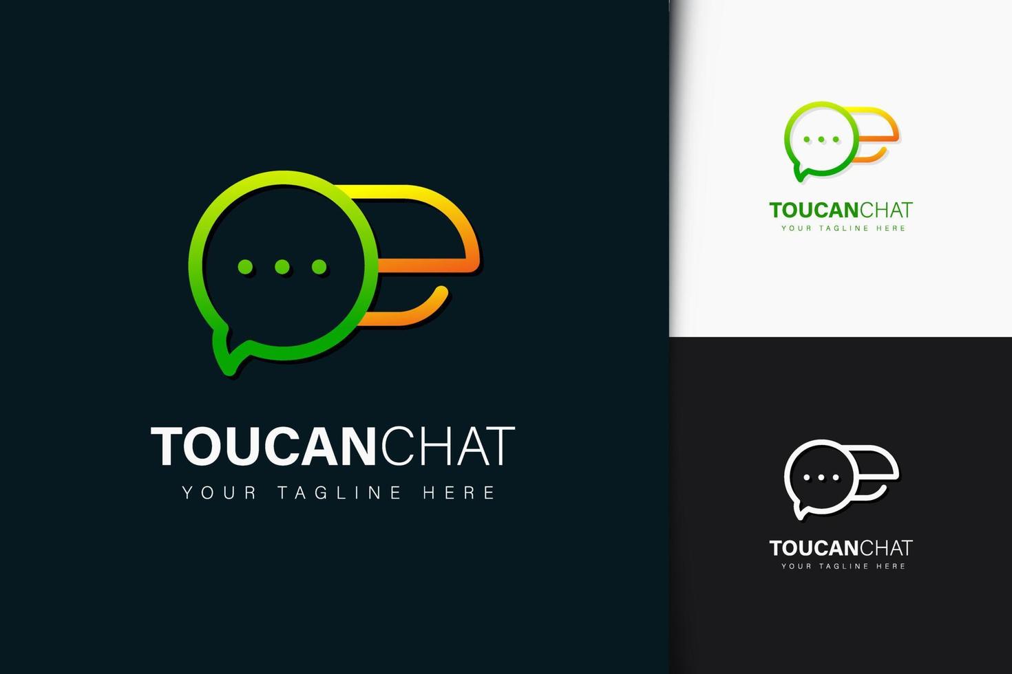 toucan chat-logotypdesign med gradient vektor