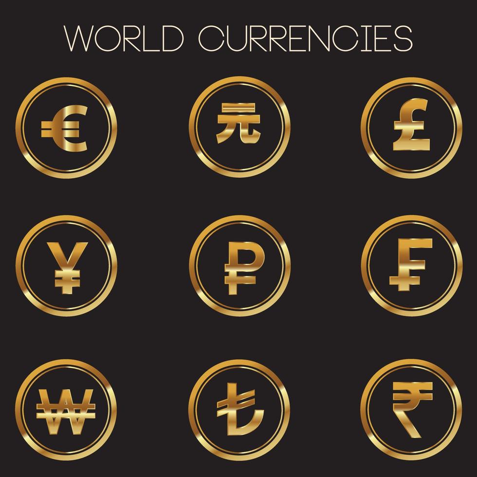 samling av ikoner med valutasymboler. vektor illustration