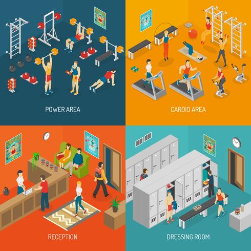 Fitness Isometric Concept Ikoner Set vektor