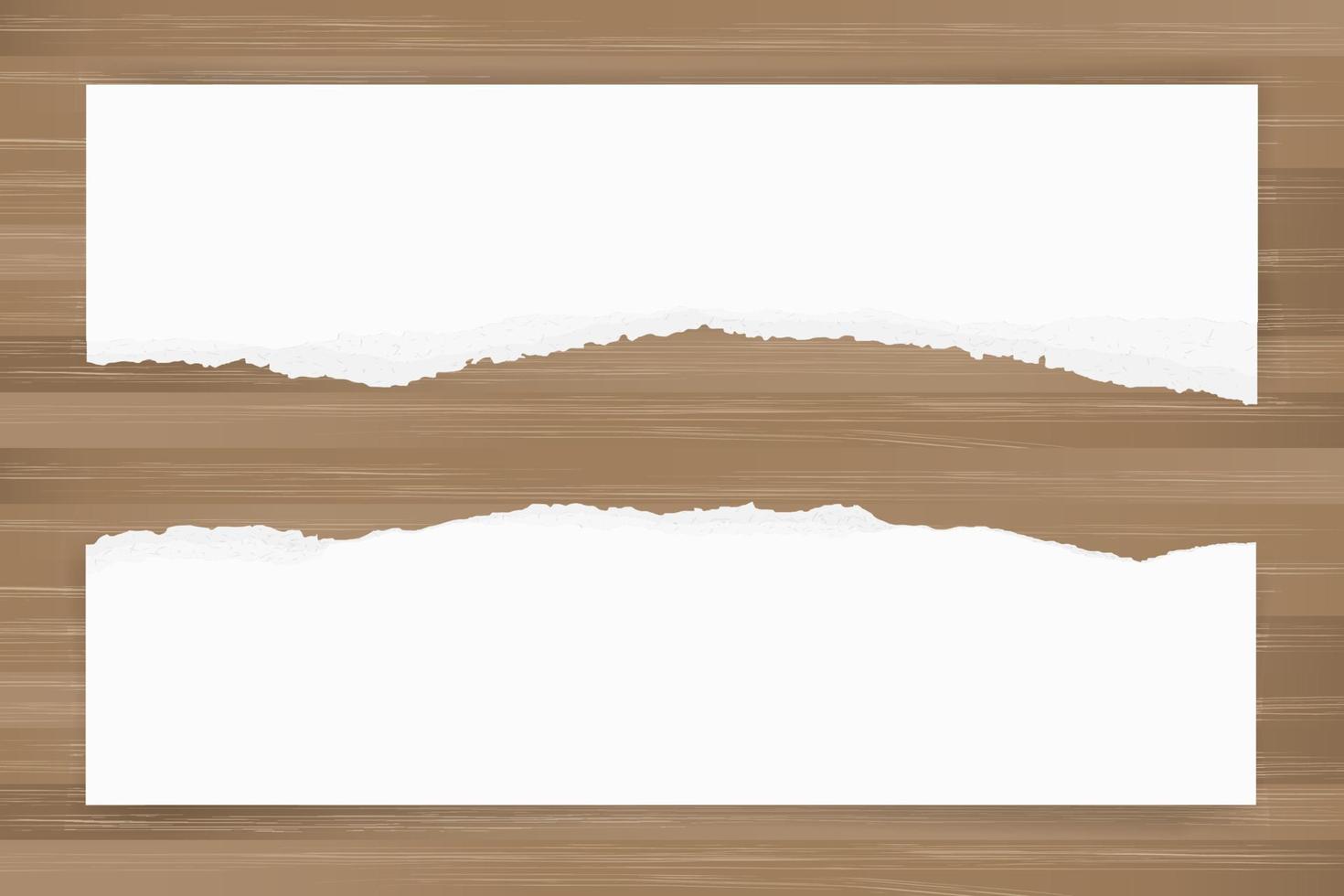 zerrissener Papierhintergrund auf brauner Holzstruktur. zerrissene Papierkante mit Bereich für Kopienraum. Vektor. vektor