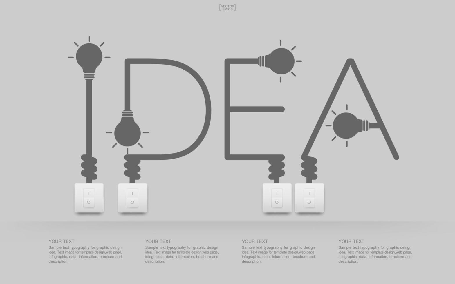 Idee - abstraktes lineares Alphabet von Glühbirne und Lichtschalter auf weißem Hintergrund. Lampe und Schalter mit Bereich für Infografik und Text. Vektor. vektor