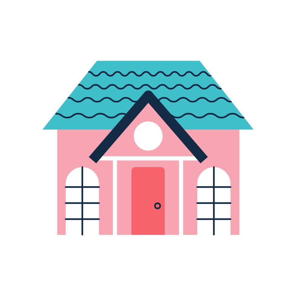 sött rosa hus. platt vektor illustration