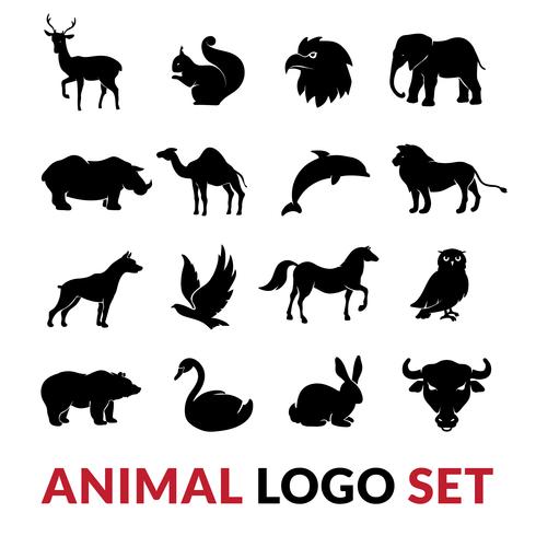 Wilde Tiere schwarz Logo Icons Set vektor