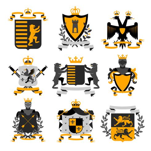 Heraldic Emblems Black Golden Icons Collection vektor