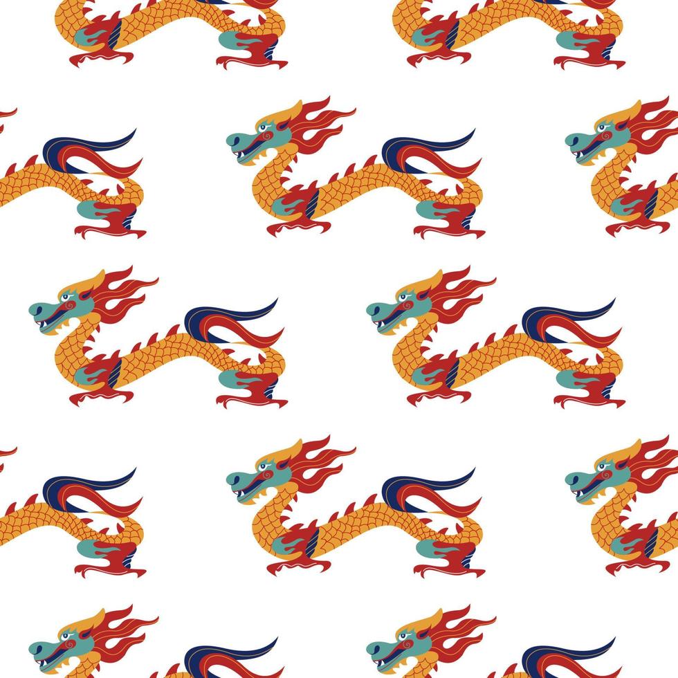 seamless mönster i kinesisk stil med kinesiska drakar. vektor färgglada illustration. traditionella kinesiska mönster.