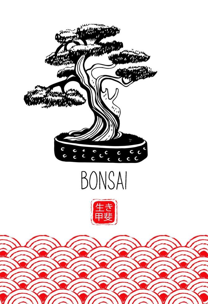 bonsai. japanskt miniatyrträd. vektor handritad illustration.