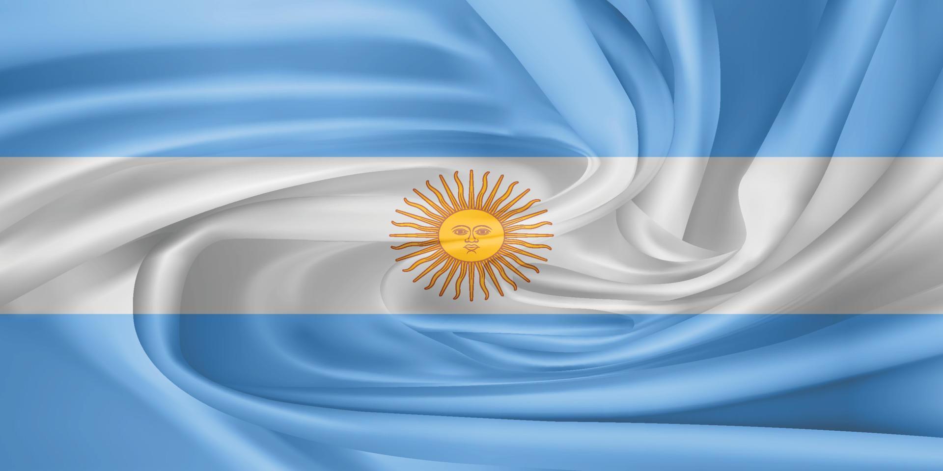 die Nationalflagge von Argentinien. das Symbol des Staates auf welligem Baumwollstoff. realistische Vektorillustration. Flaggenhintergrund mit Stoffbeschaffenheit vektor