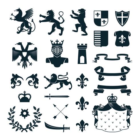 Heraldische Symbole Emblems Collection Black vektor