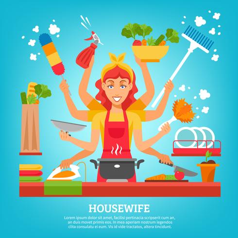 Multitasking-Hausfrau mit acht Händen vektor