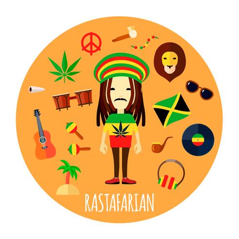 Rastafarian-Charakter-Zubehör-flache runde Illustration vektor