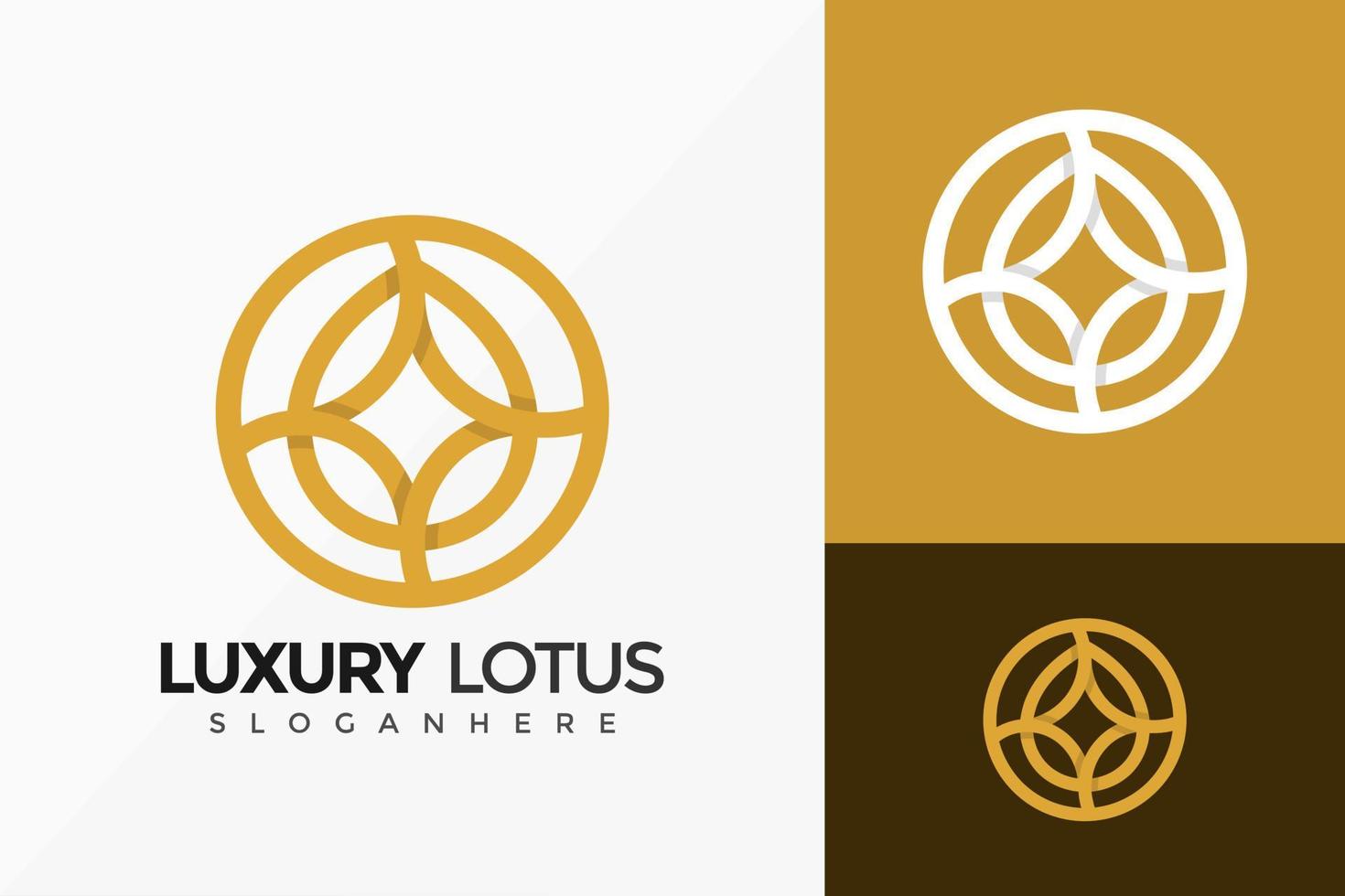 Luxus-Linien-Kunst-Lotus-Logo-Vektor-Design. abstraktes Emblem, Designkonzept, Logos, Logoelement für Vorlage. vektor