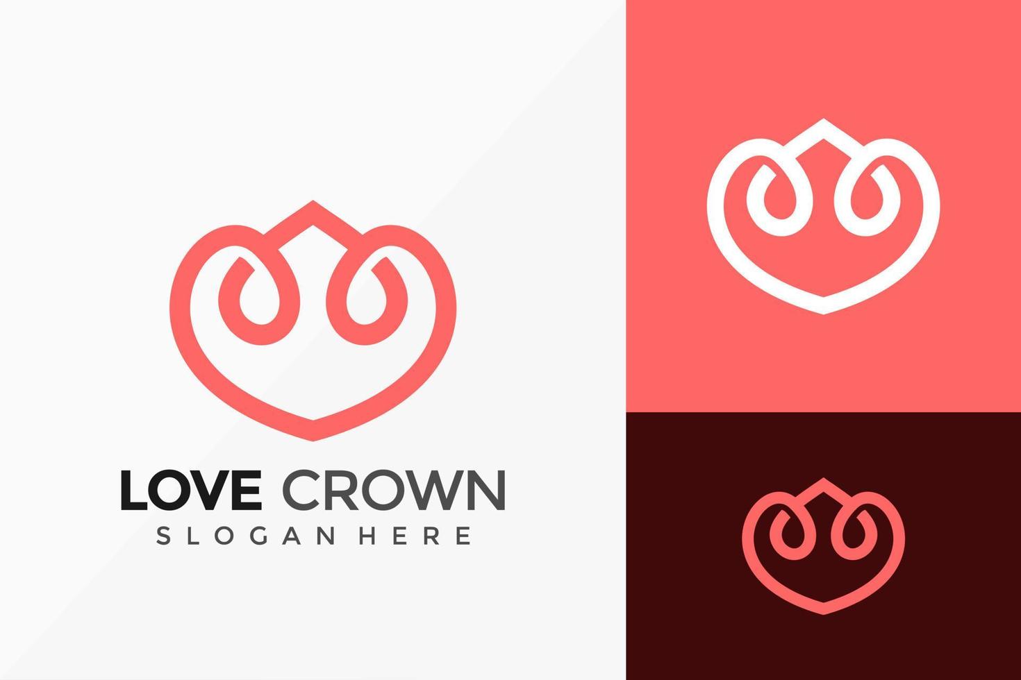 kärlek krona logotyp design. kreativ idé logotyper design vektor illustration mall