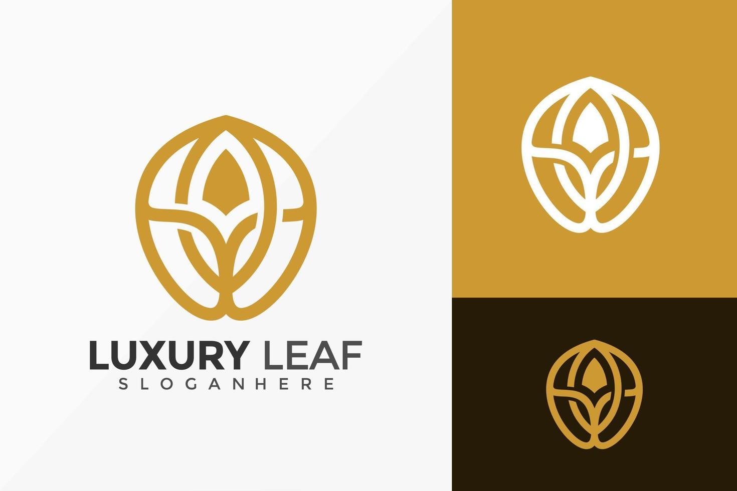 gyllene elegant lövlogotypdesign, minimalistisk modern logotypdesign vektorillustrationsmall vektor