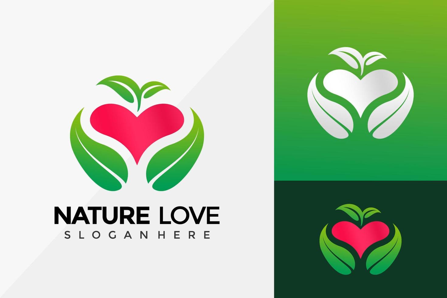 Naturliebe Pflanzenlogodesign, Markenidentitätslogos entwirft Vektorillustrationsschablone vektor