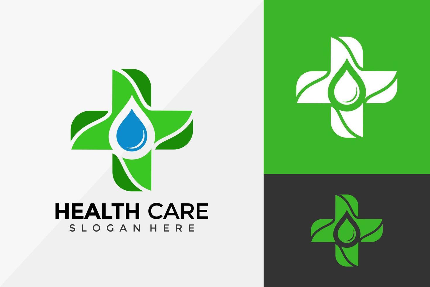 Gesundheitsblatt mit Naturtropfen-Logo-Design, moderne Logo-Designs-Vektor-Illustrationsvorlage vektor