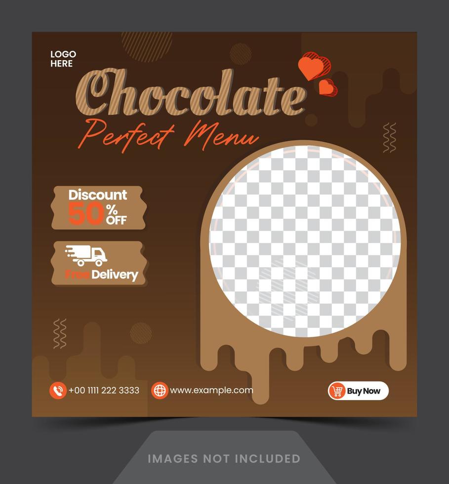 sociala medier post choklad meny banner eller flyer för sociala medier post vektor