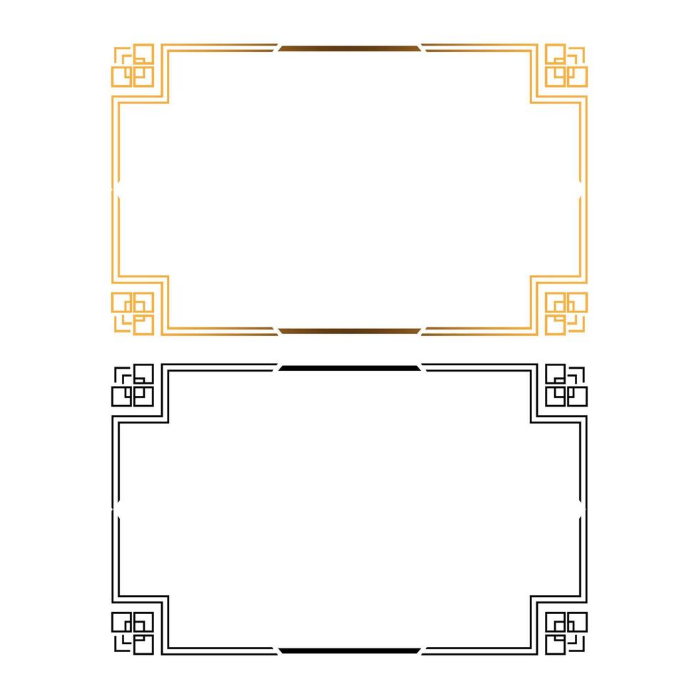 Satz dekorativer Vintage-Rahmen und Rahmen, goldener Bilderrahmen mit Ecklinie für Bild, Vektor-Design-Dekorationsmuster-Stil vektor