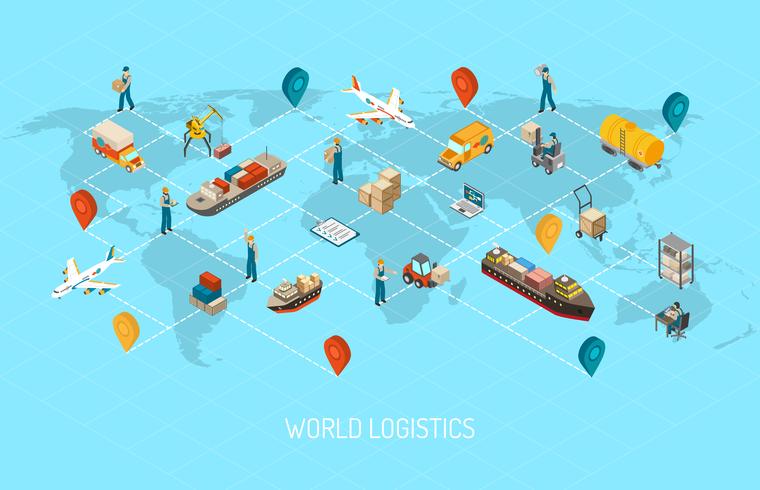 Logistik Operations Worldwide Isometric Poster vektor