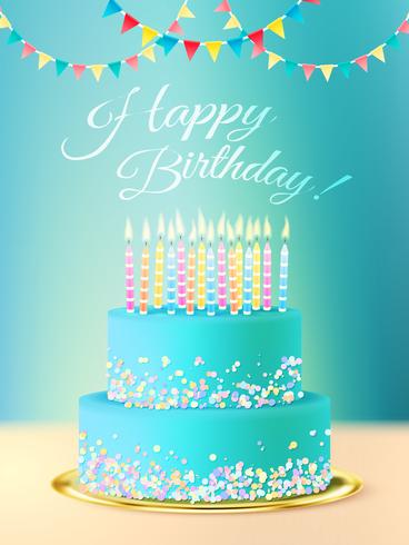 Herzlichen Glückwunsch zum Geburtstag mit realistischem Kuchen vektor