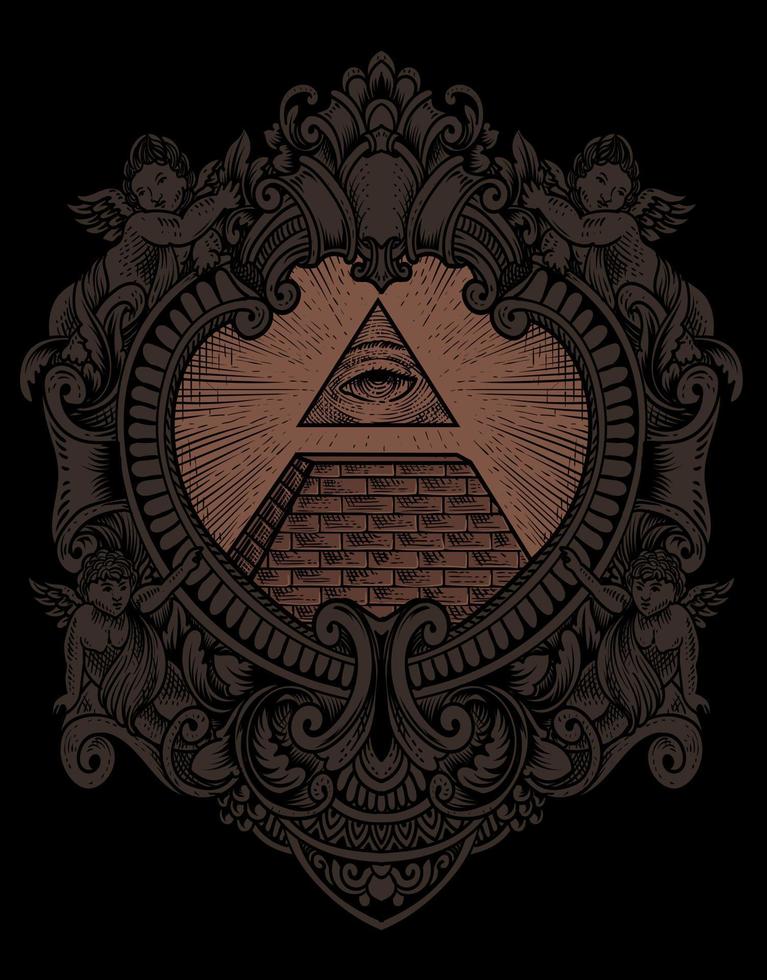 illustration illuminati pyramid med gravyr stil vektor