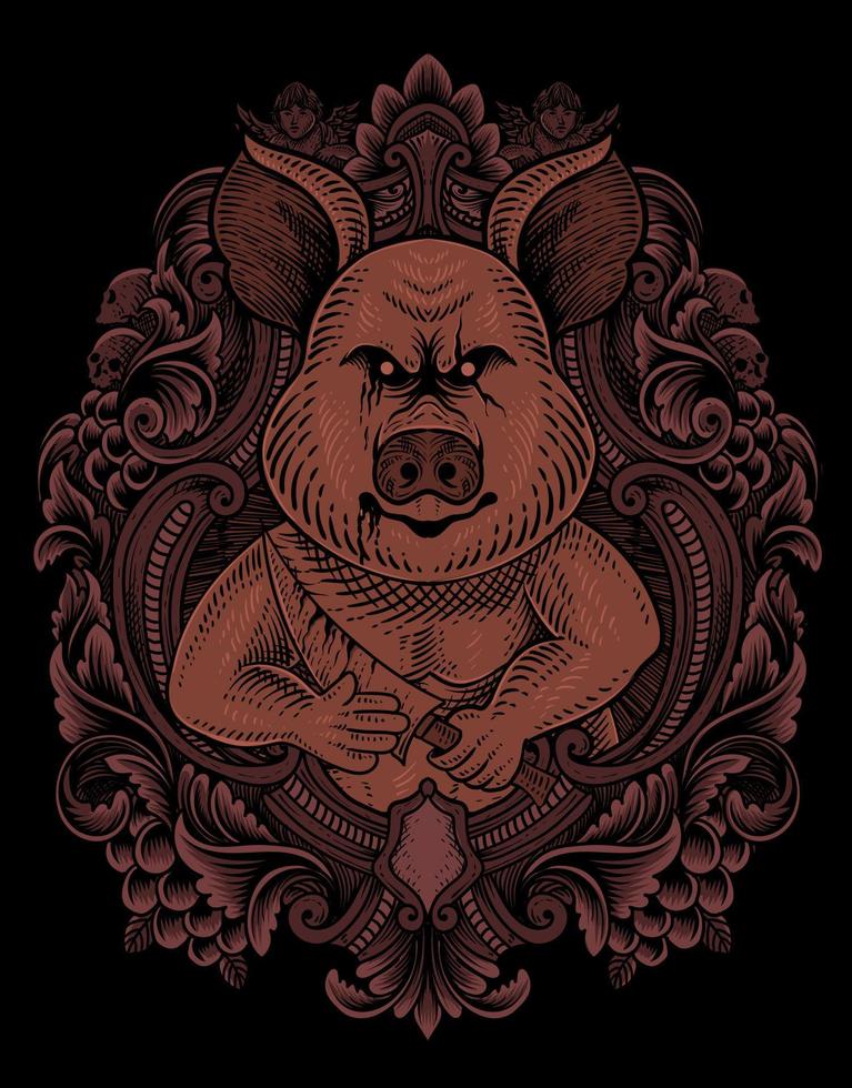 illustration vintage psykopat gris med gravyr stil vektor