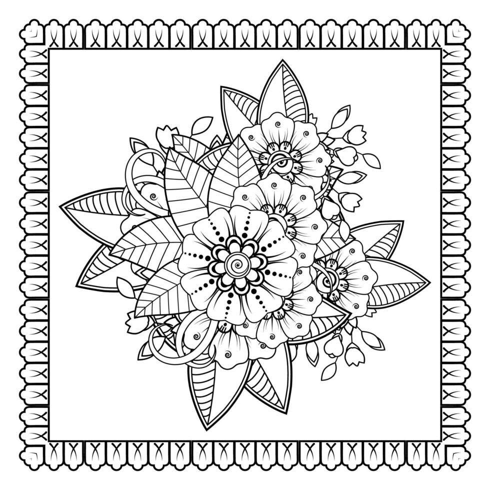 Mehndi-Blume für Henna, Mehndi, Tätowierung, Dekoration. dekoratives Ornament im ethnisch-orientalischen Stil, Doodle-Ornament, Umrisshand zeichnen. Malbuchseite. vektor