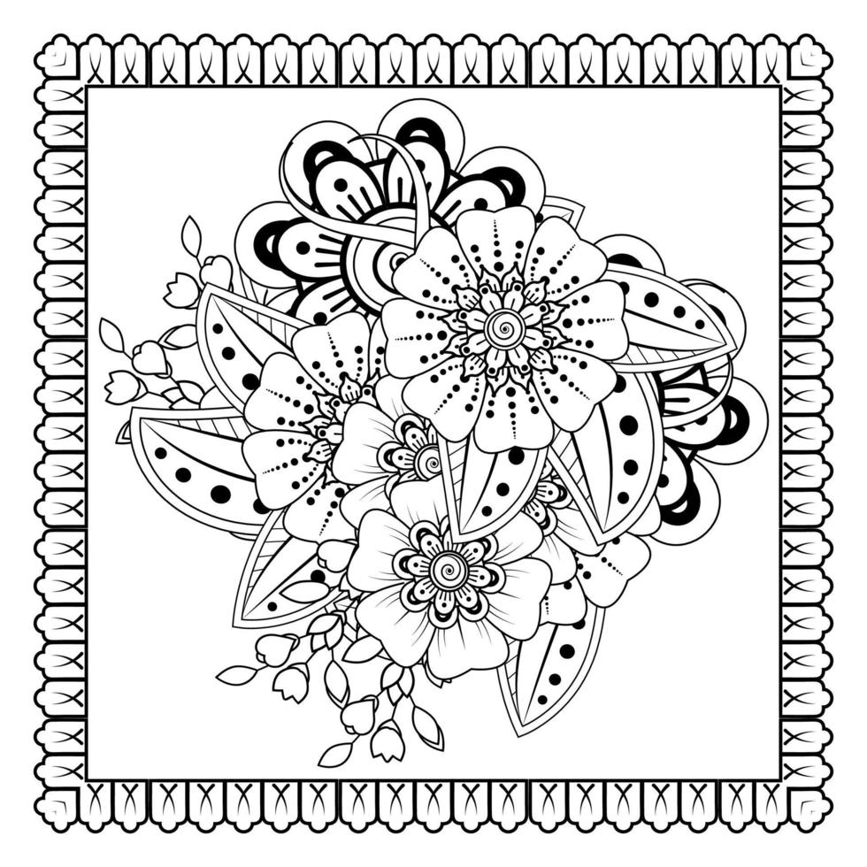 Mehndi-Blume für Henna, Mehndi, Tätowierung, Dekoration. dekoratives Ornament im ethnisch-orientalischen Stil, Doodle-Ornament, Umrisshand zeichnen. Malbuchseite. vektor