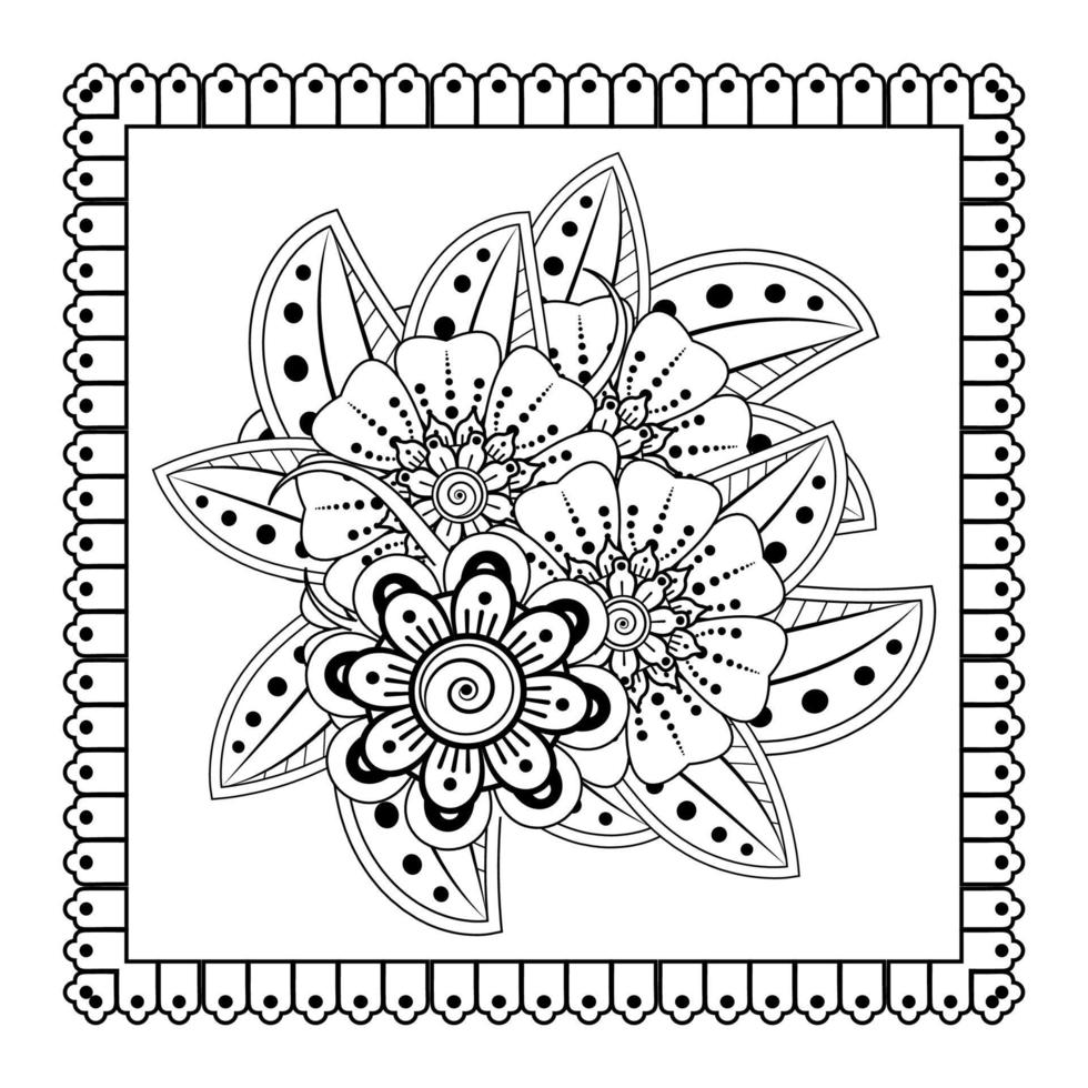 Mehndi-Blume für Henna, Mehndi, Tätowierung, Dekoration. dekoratives Ornament im ethnisch-orientalischen Stil, Doodle-Ornament, Umrisshand zeichnen. Malbuchseite. vektor