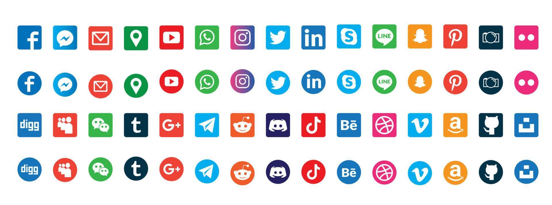 Social-Media-Logo-Set. facebook instagram twitter youtube snapchat whatsap pinterest linkedin vimeo tiktok periskop logo set. Symbol für soziale Netzwerke vektor