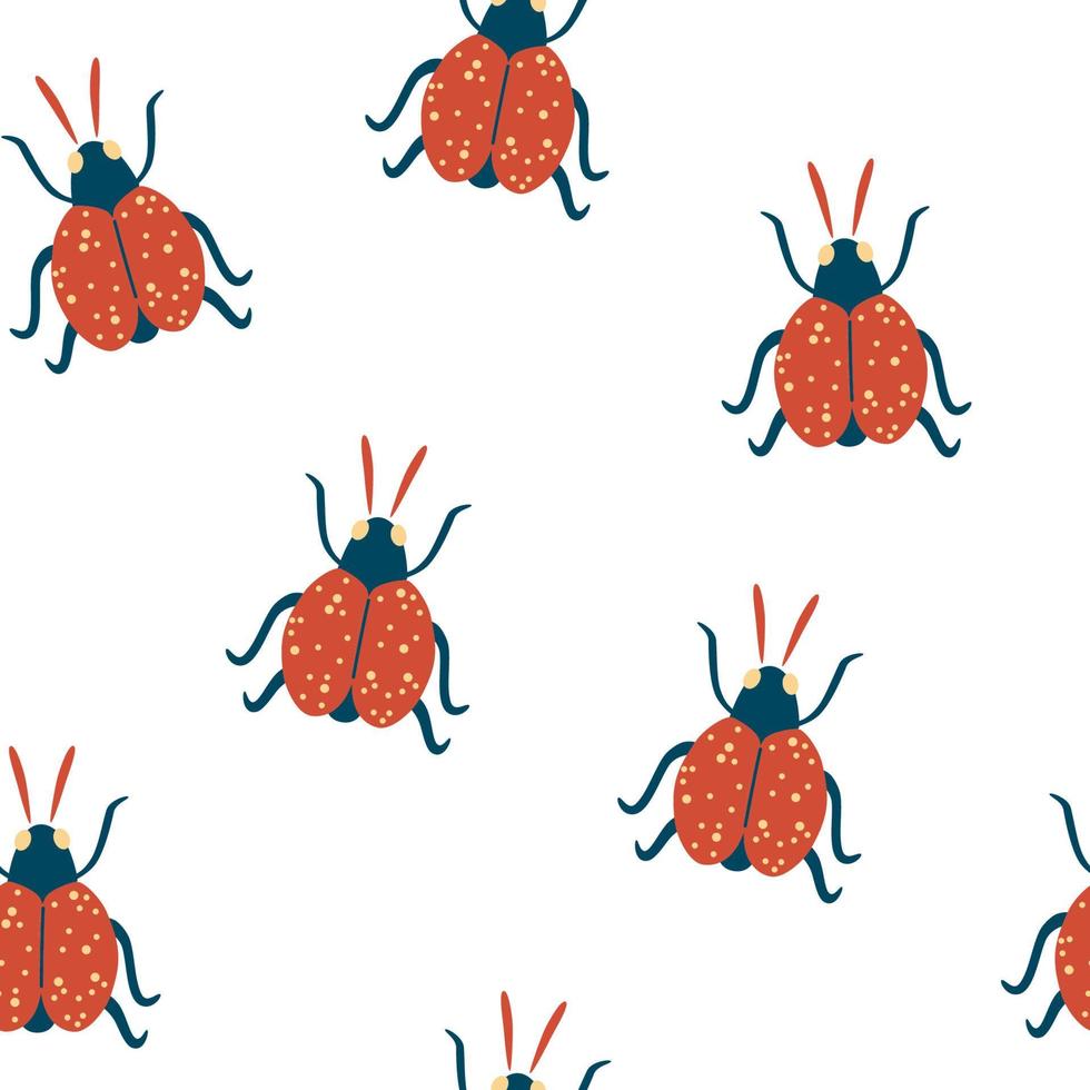 Marienkäfer nahtlose Muster. süße Hand zeichnen verliebtes Insekt. Sommer Hintergrund. Textildesign für Kinder. perfekt für Fashionwear, T-Shirt Print, Textil, Oberflächengestaltung. Vektor-Illustration vektor