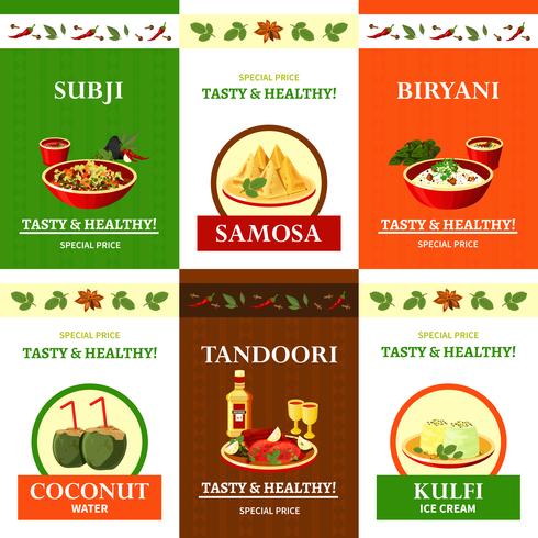 Indische Küche flache Icons Set Poster vektor