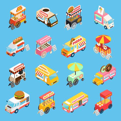 Street Food Carts Isometric Icons Set vektor