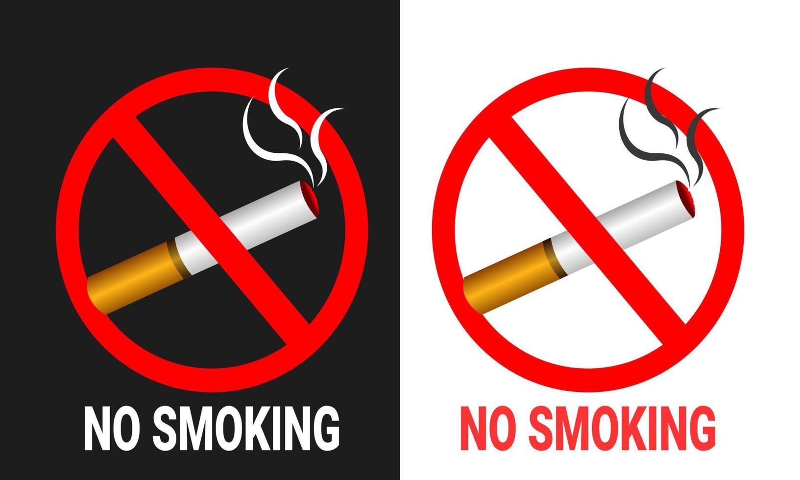 ingen rökning tecken ikon med realistisk cigarett bild för utskrivbar röd färg etikett klistermärke på svart och vit bakgrund. vektor illustration