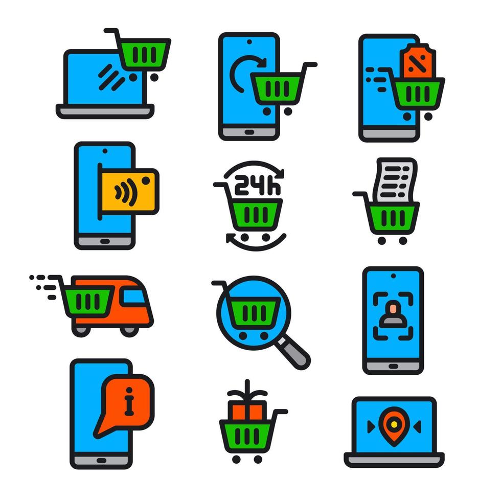 E-Commerce-Symbole stellen Illustration ein vektor