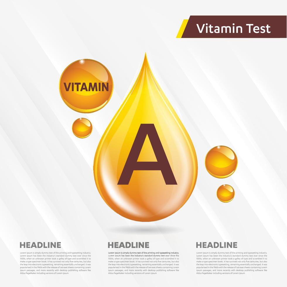 Vitamin ein Sonnensymbol-Sammlungssatz, Körpercholecalciferol. goldener Tropfen Vitaminkomplex Tropfen. medizinisch für Heidevektorillustration vektor