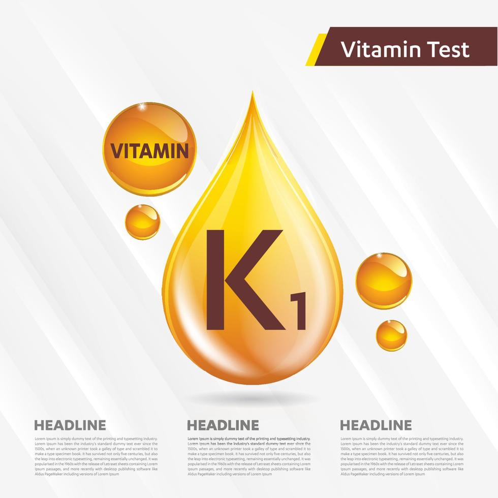 vitamin k1 sol ikon samling set, kropp kolekalciferol. gyllene droppe vitamin komplex droppe. medicinsk för heath vektorillustration vektor