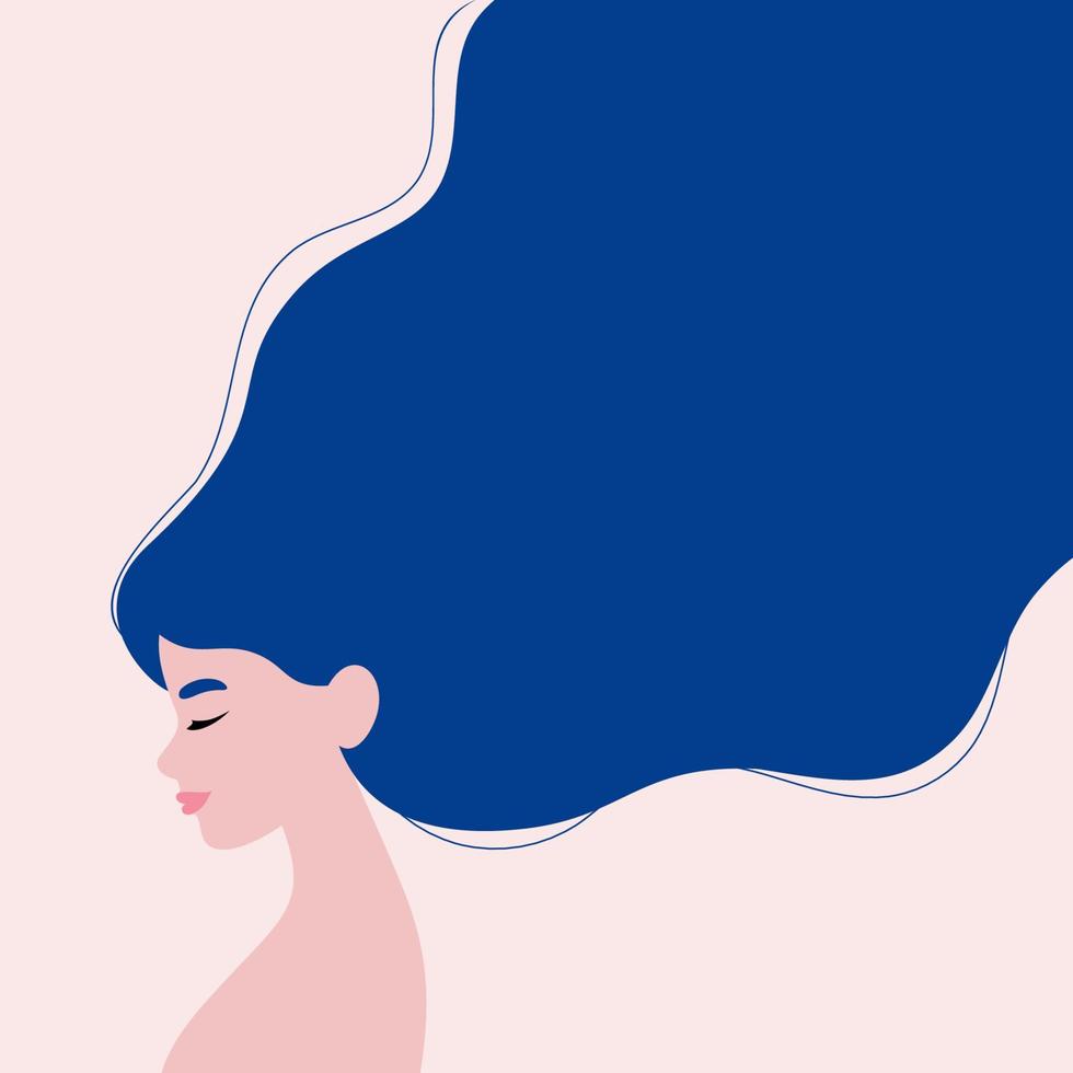konceptillustration av ett porträtt av en kvinna med långt flygande hår i profil vektor