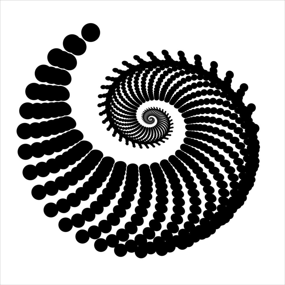 abstrakte Halbtonpunkte. geometrische gepunktete Spiralform. monochromer Hintergrund. Gestaltungselement für Drucke, Webseiten, Vorlagen, Logos und Textilmuster. vektor