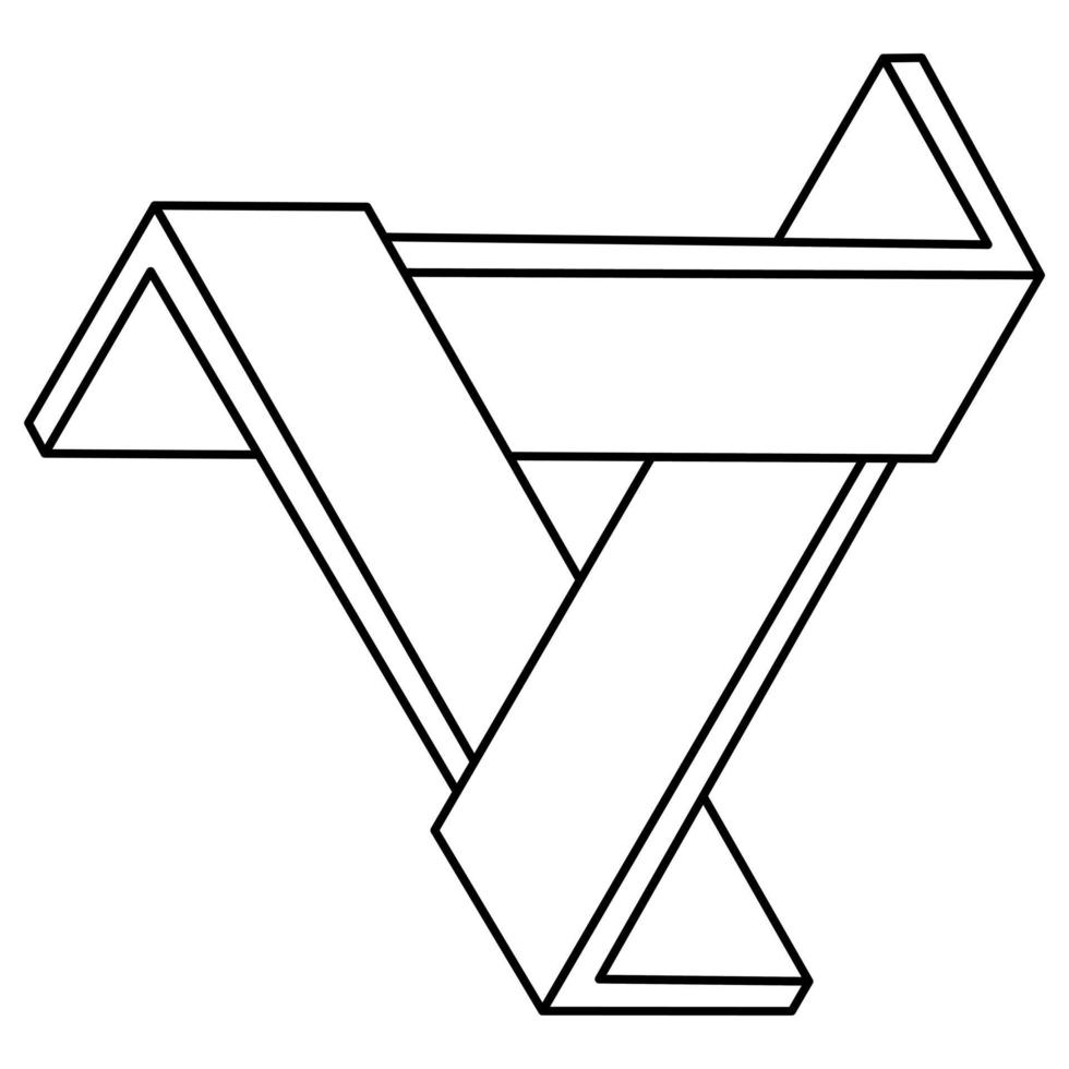 unmögliches Logo-Design, optisches Täuschungsdreieck. optisches Kunstobjekt. Figur der Heiligen Geometrie. vektor