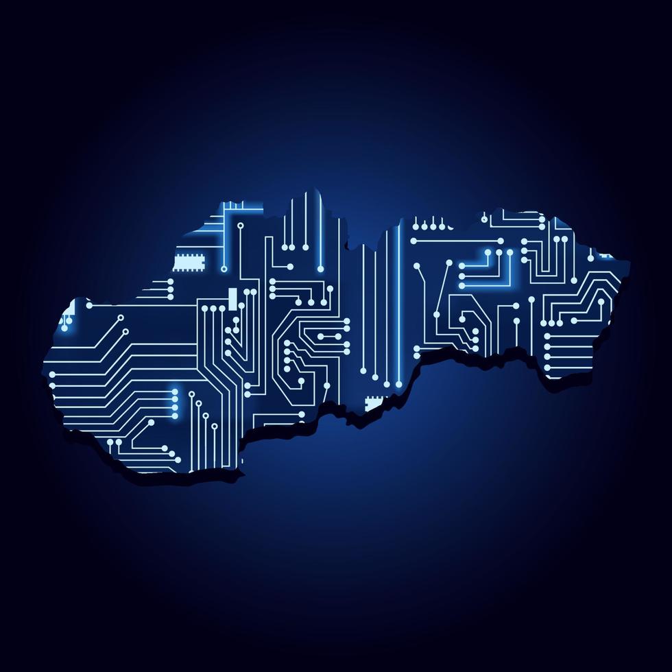 Konturkarte der Slowakei mit einer technologischen Elektronikschaltung. vektor