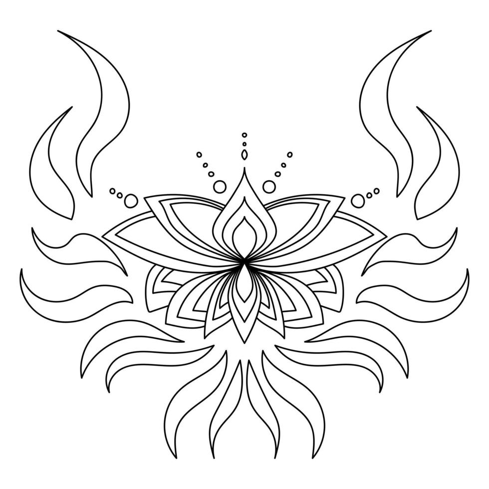Zen Lotus mit Locken und Wellen, symbolische Blume für Design umreißen vektor